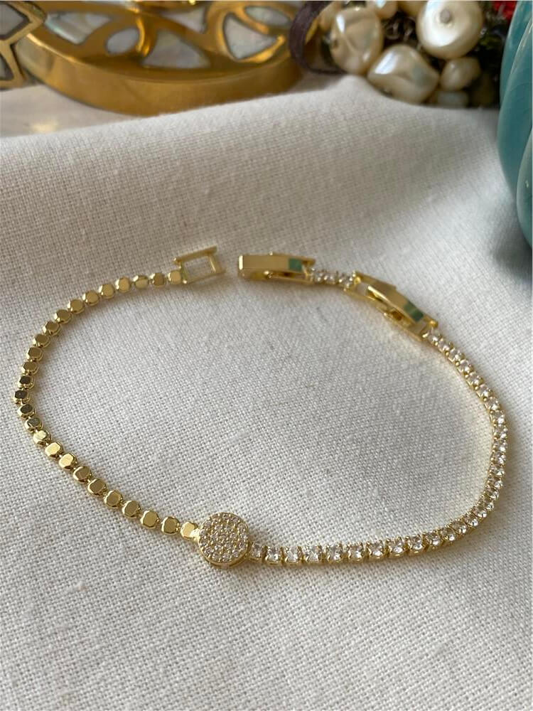 14K Çift Model Zincir Yuvarlak Taşlı Bileklik
