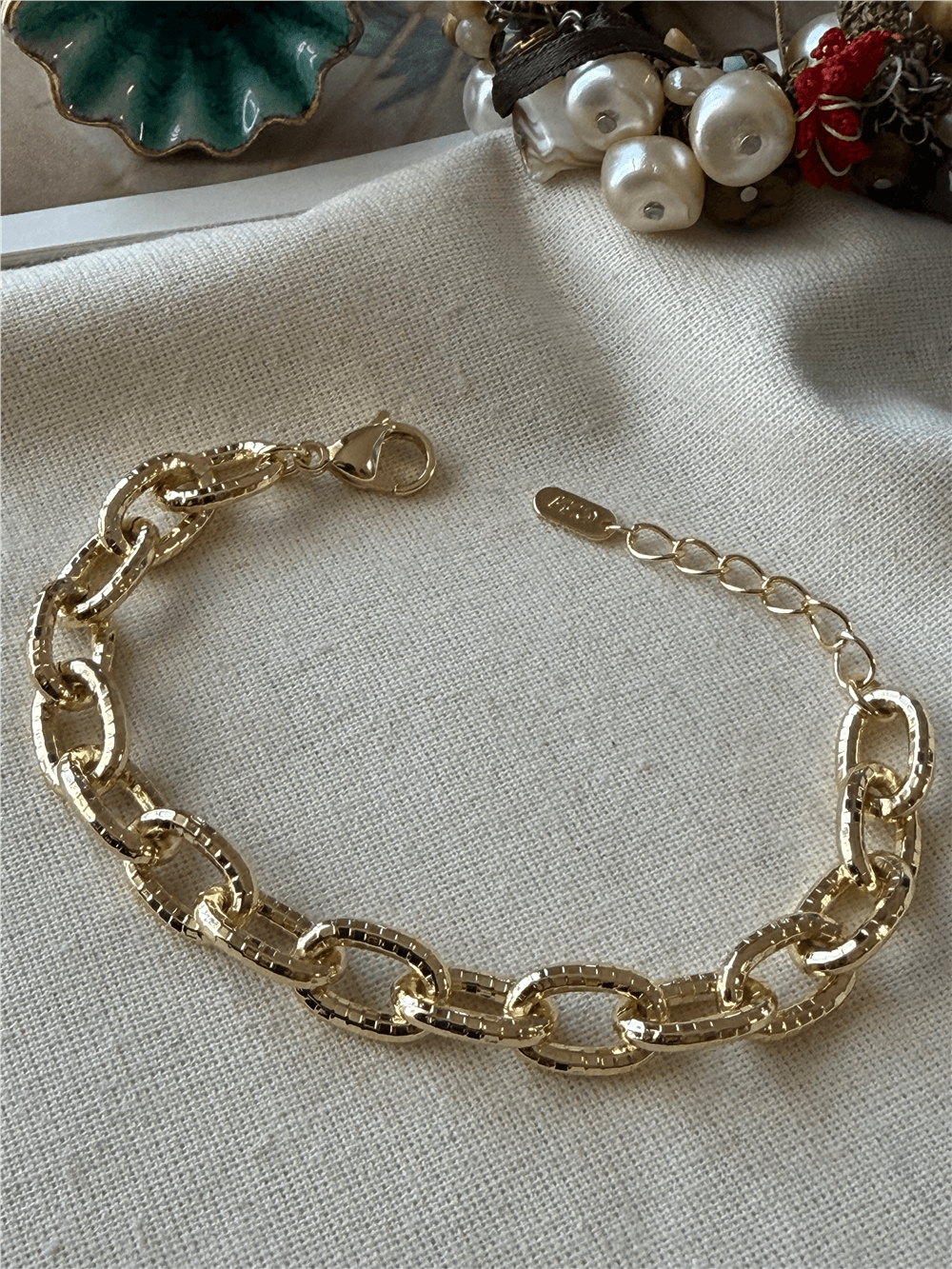 14K Desenli Oval Zincir Bileklik
