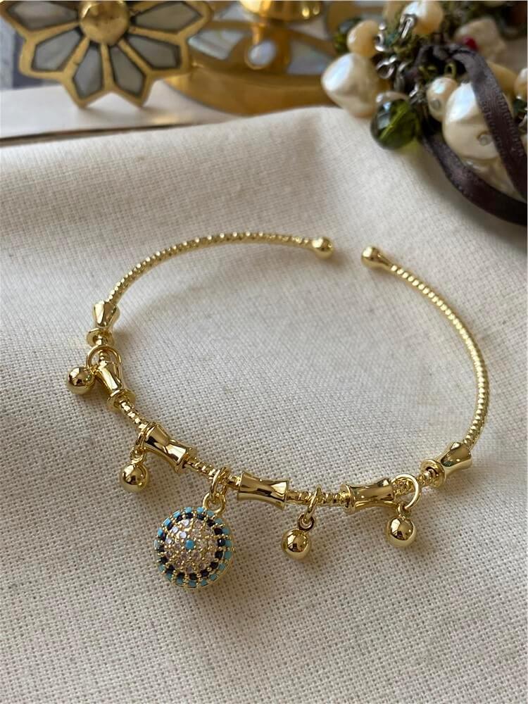 14K Göz Boncuk Sallantılı Açık Bileklik