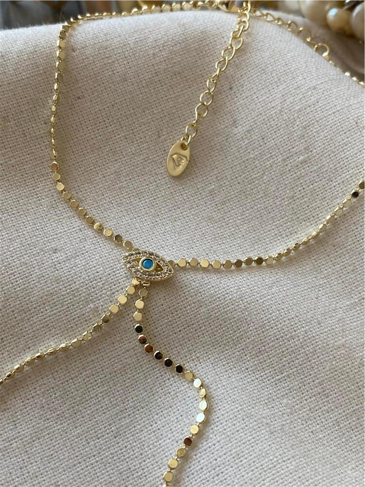 14K Nazar Göz Detaylı Mini Pul Zincir Şahmeran
