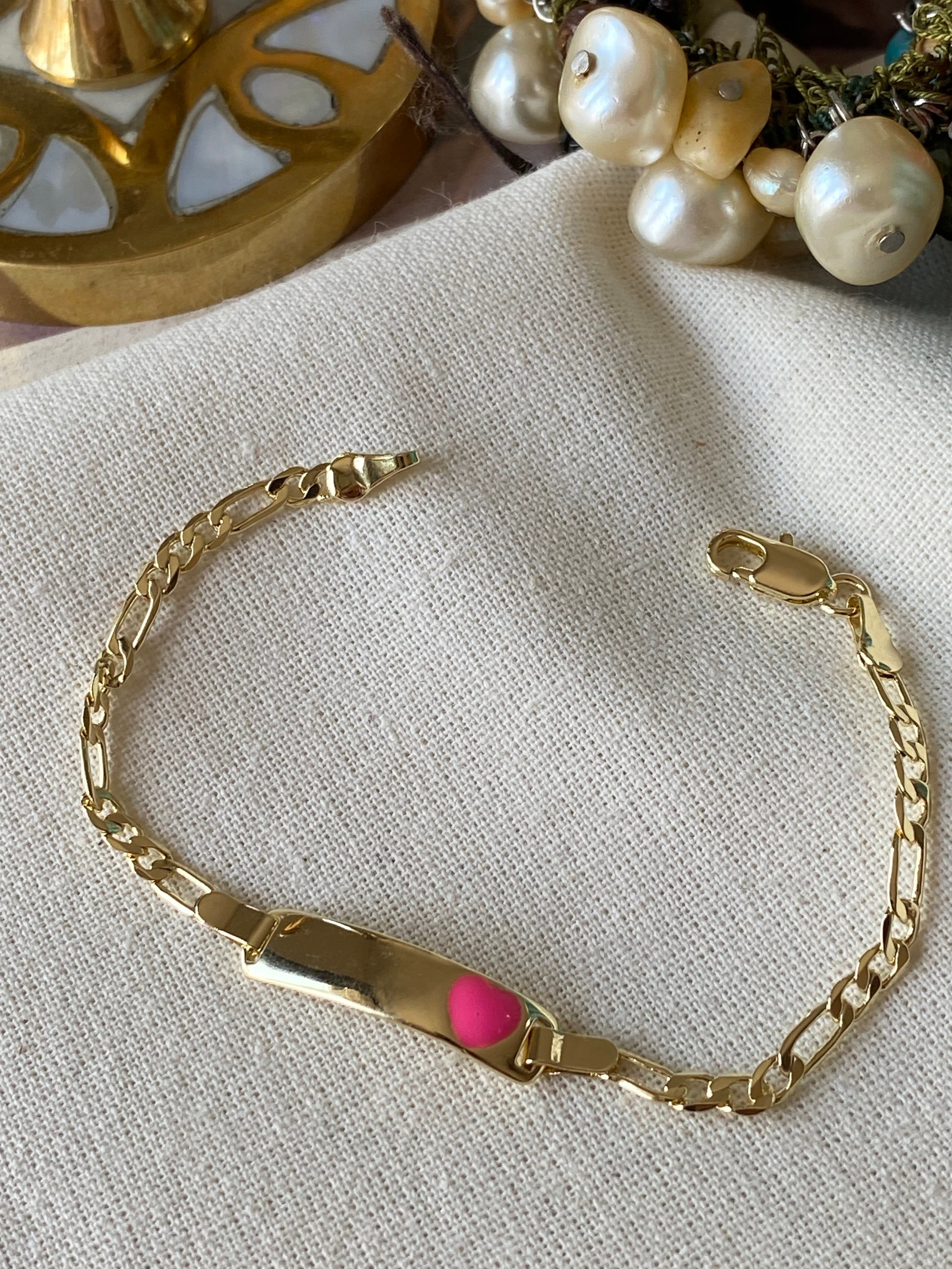 14K Pembe Kalp Desenli Çocuk Künyesi