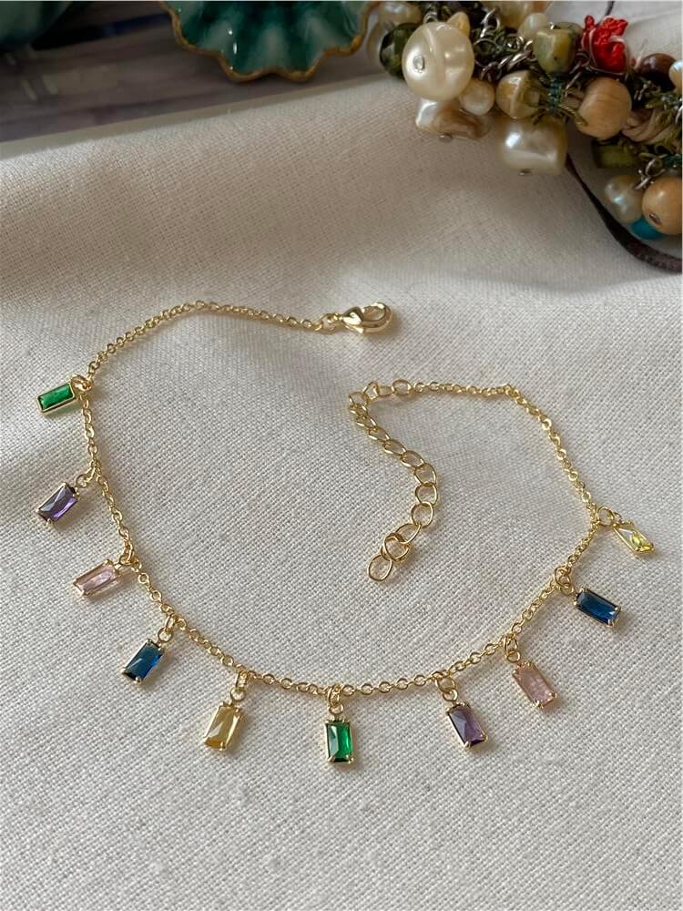 14K Renkli Minimal Taş Sallantılı Halhal