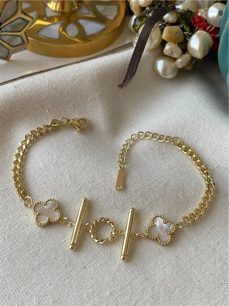 14K Stick Detaylı Beyaz Cleef Bileklik