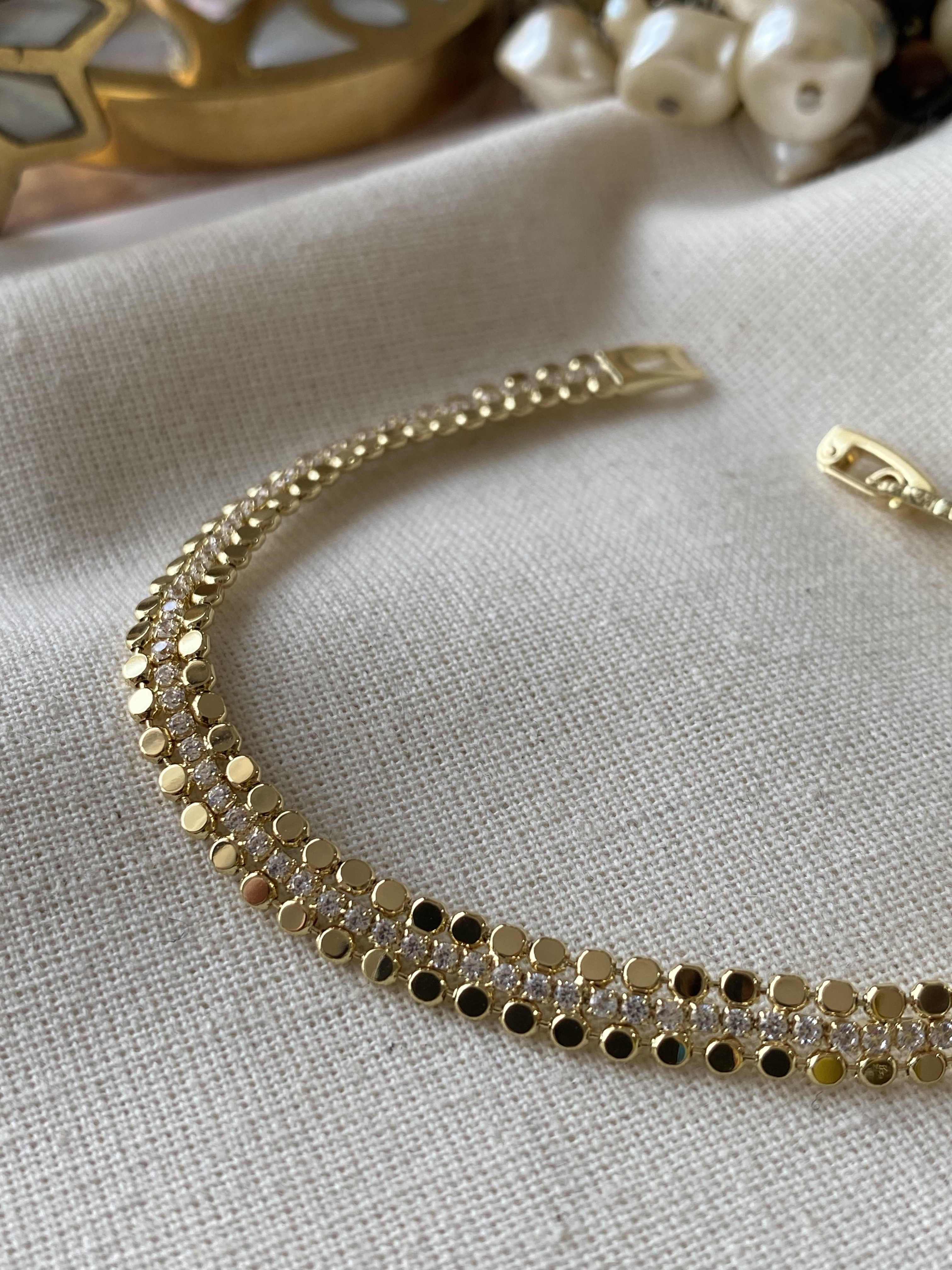 14K Suyolu Detaylı Ezme Bileklik