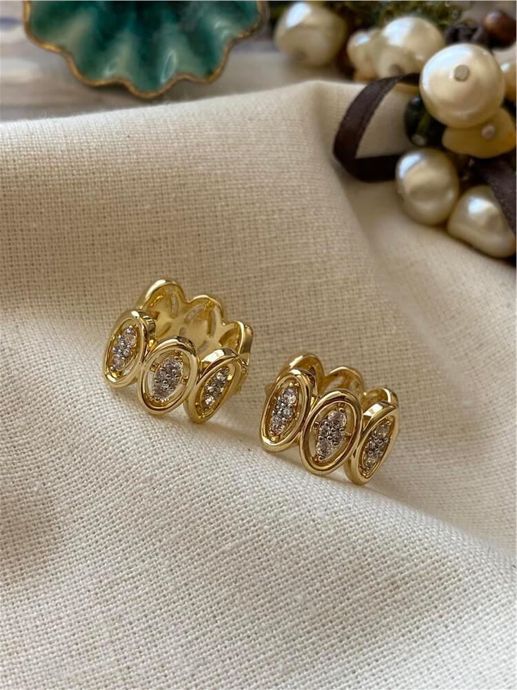 14K Taşlı Mini Sıralı Arpa Model Küpe