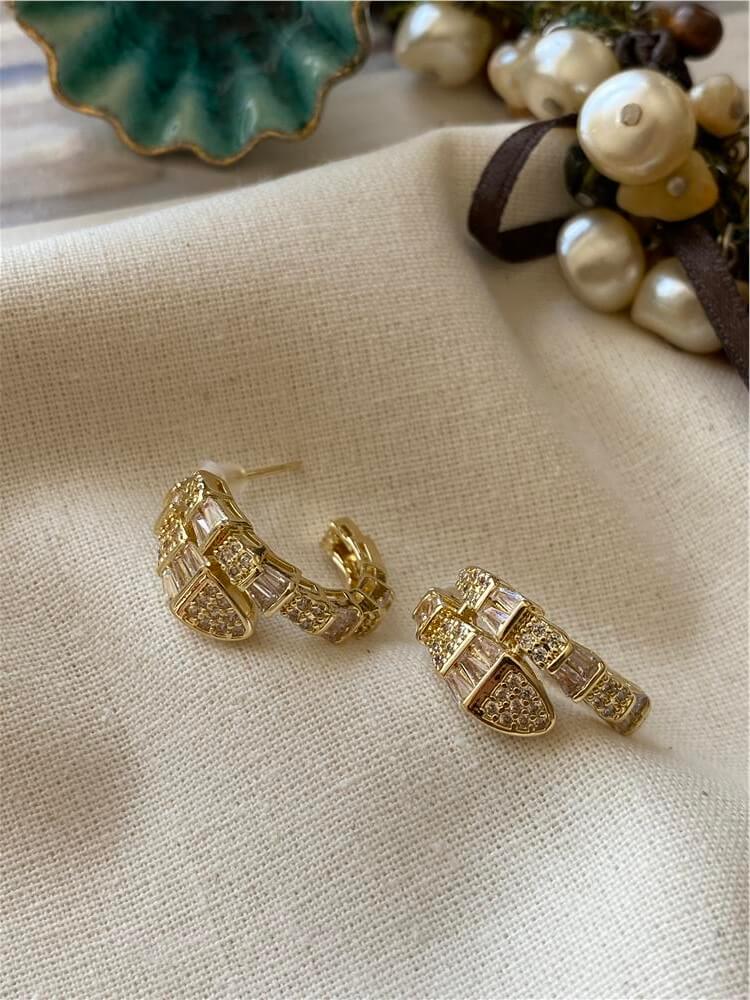 14K Taşlı Mini Yılan Küpe