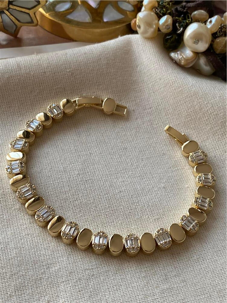 14K Taşlı Oval Zen Plaka Bileklik