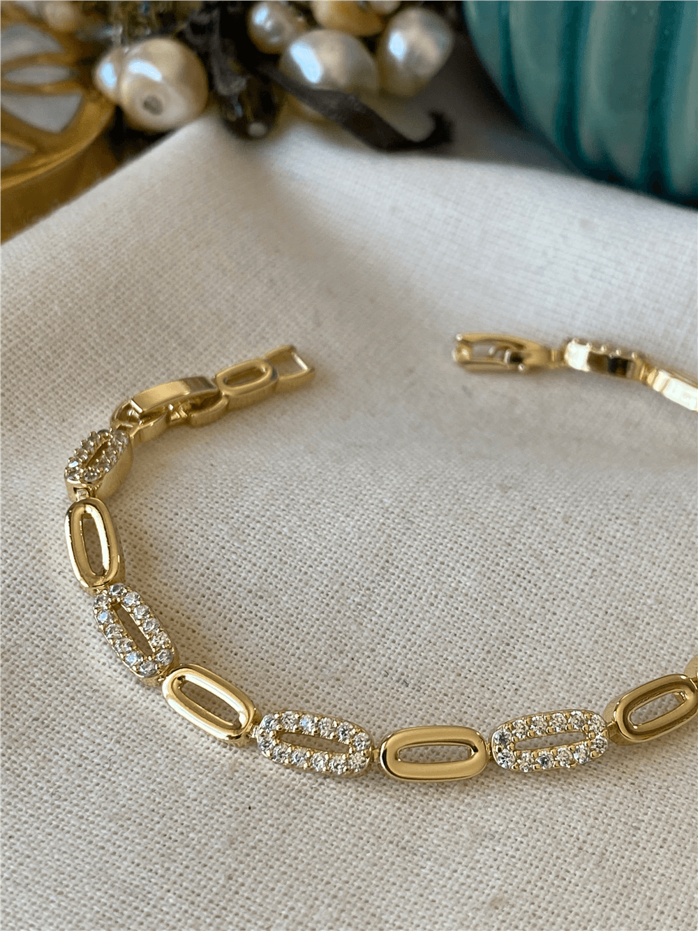 14K Taşlı Oval Zincir Bileklik