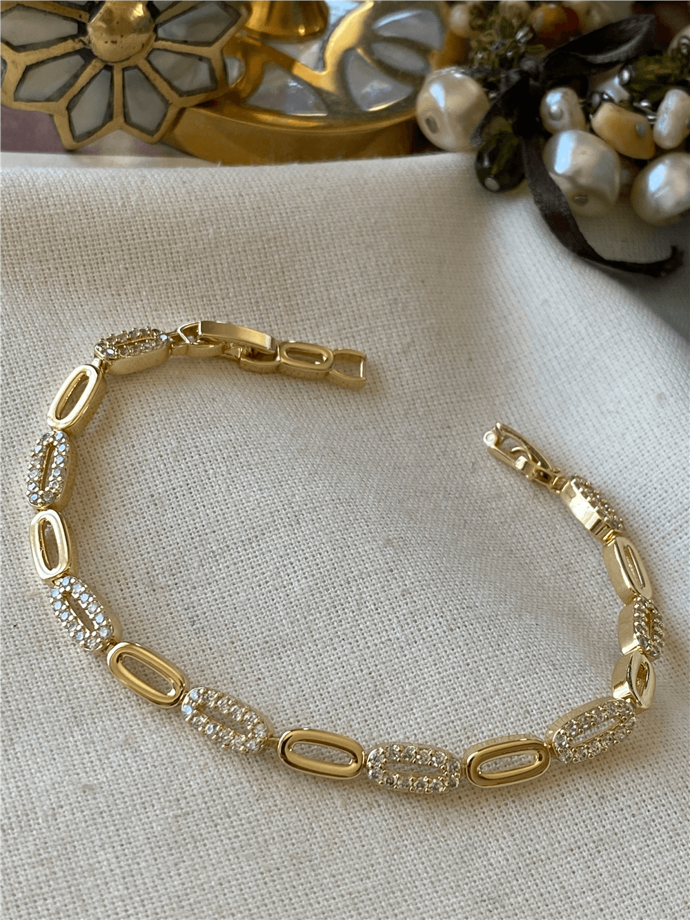 14K Taşlı Oval Zincir Bileklik