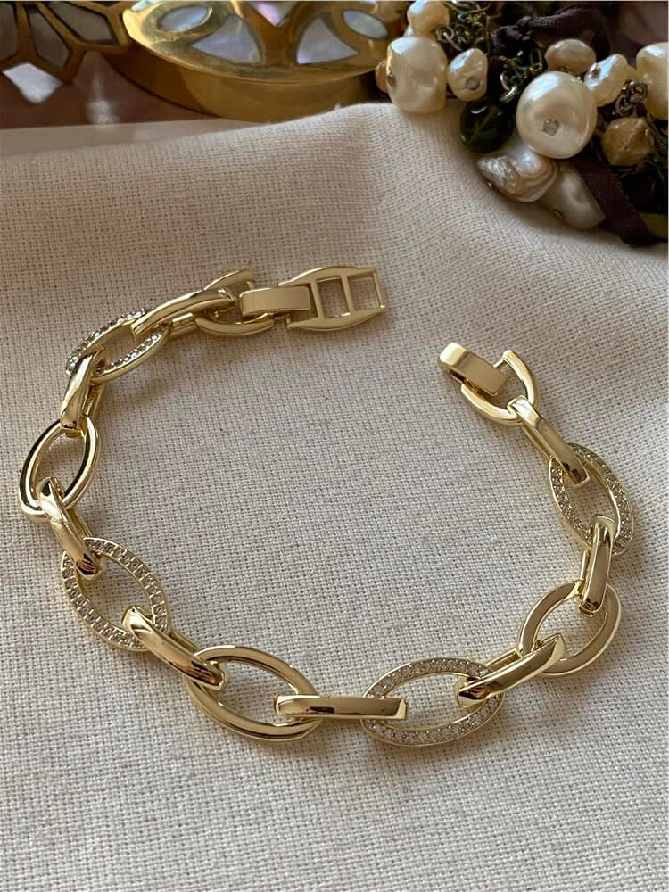 14K Taşlı Oval Zincir Bileklik