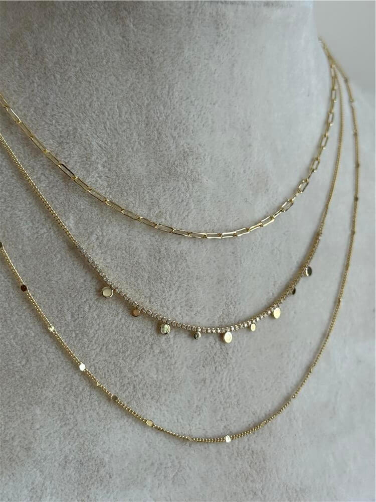 14K Üçlü Pul Detaylı Mix Zincir Kolye