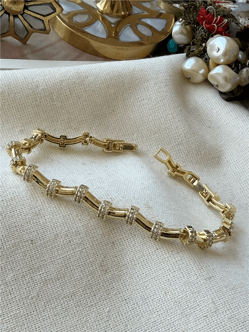 14K Wave Model Bloklu Bileklik