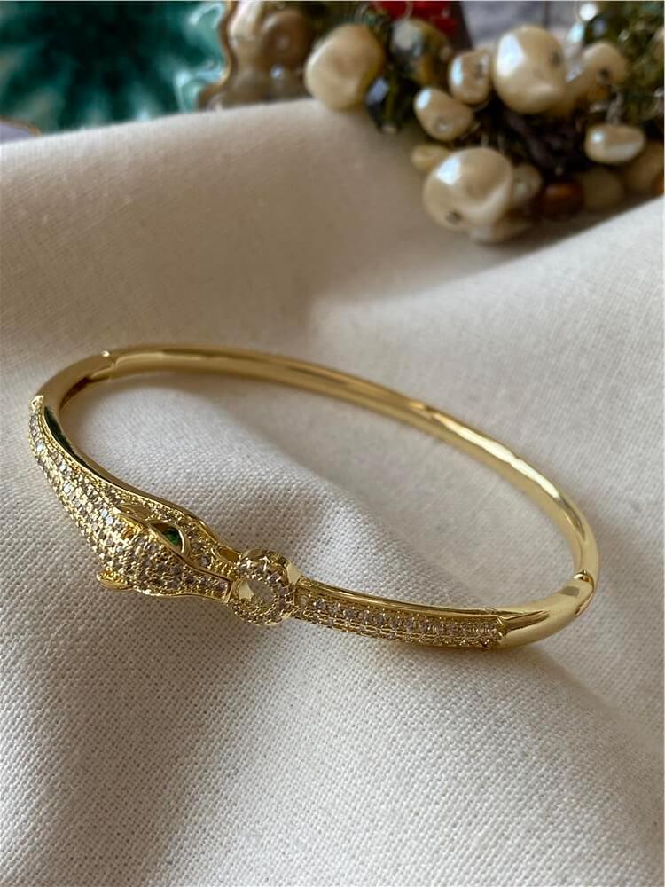 14K Yeşil Gözlü Yılan Model Kelepçe