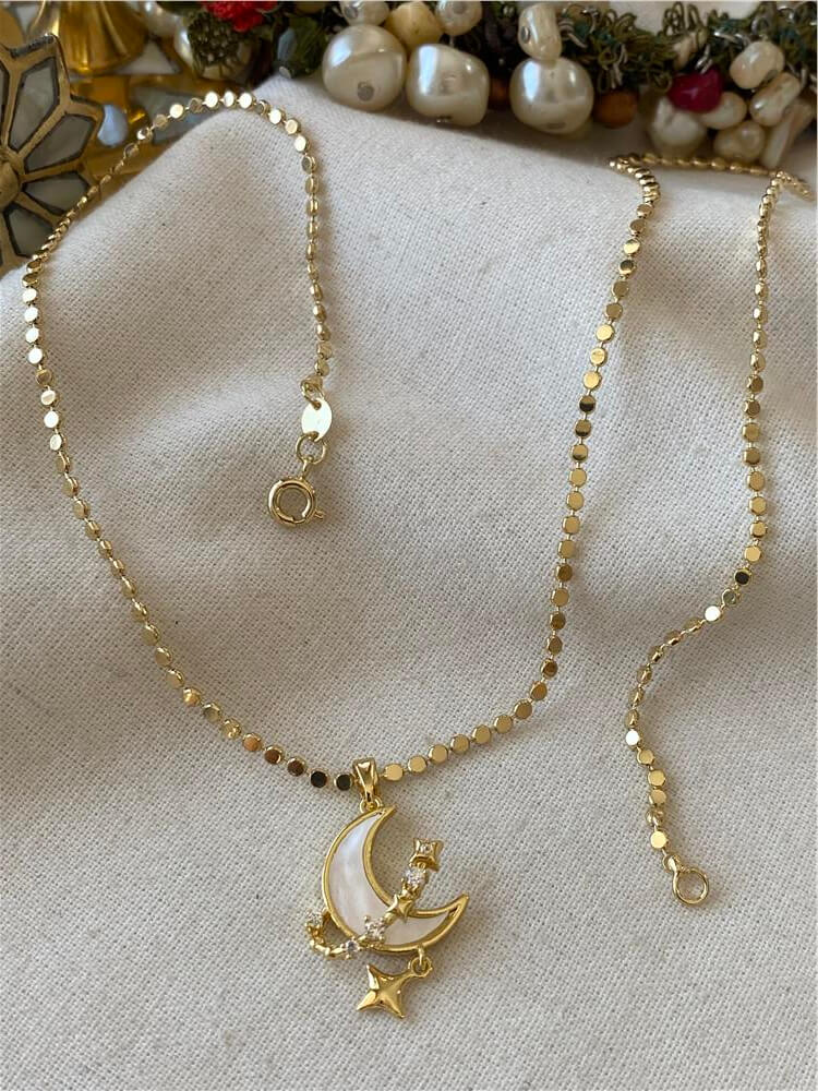 14K Yıldız Sallantılı Ay Kolye