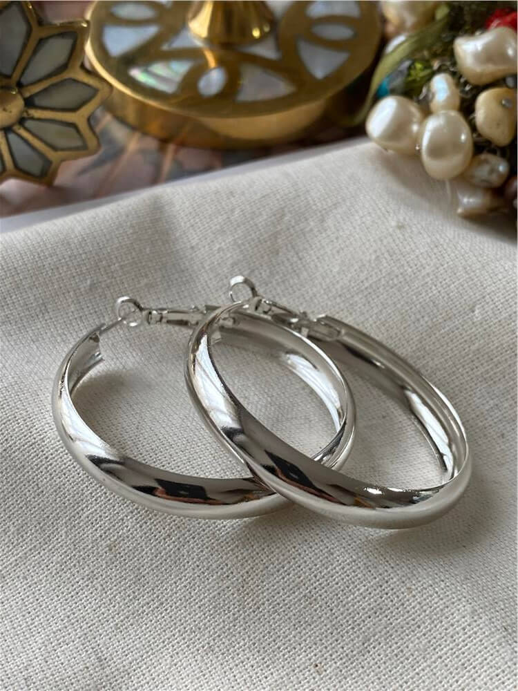 4 cm Silver Bombeli Halka Küpe