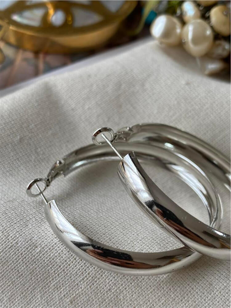 4 cm Silver Bombeli Halka Küpe