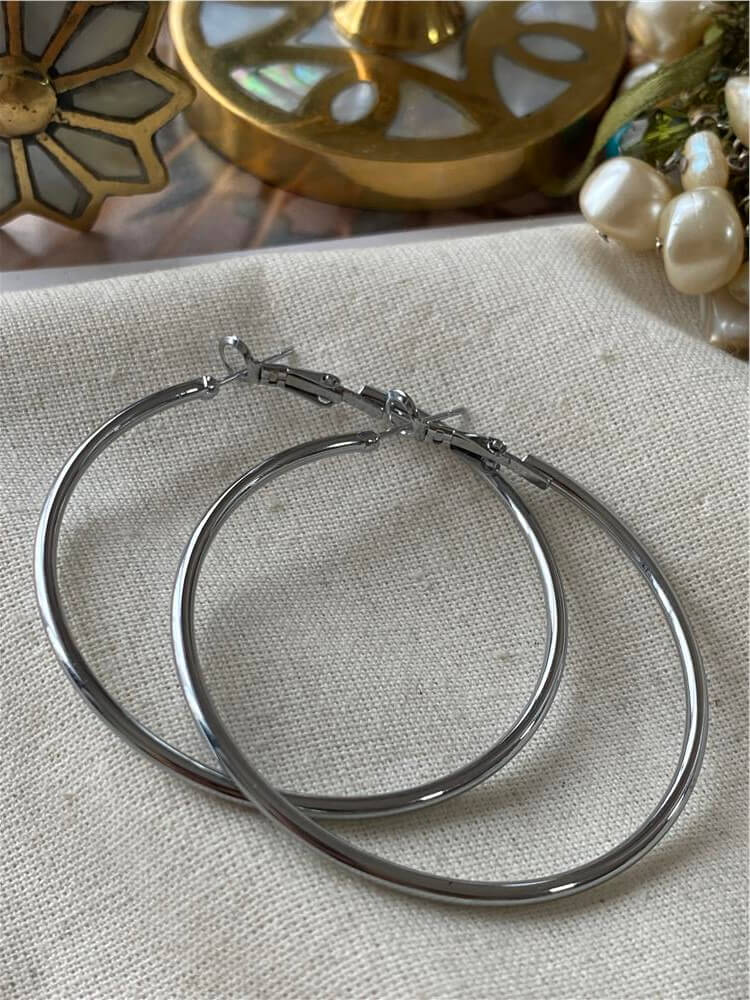 5 cm Silver İnce Halka Küpe