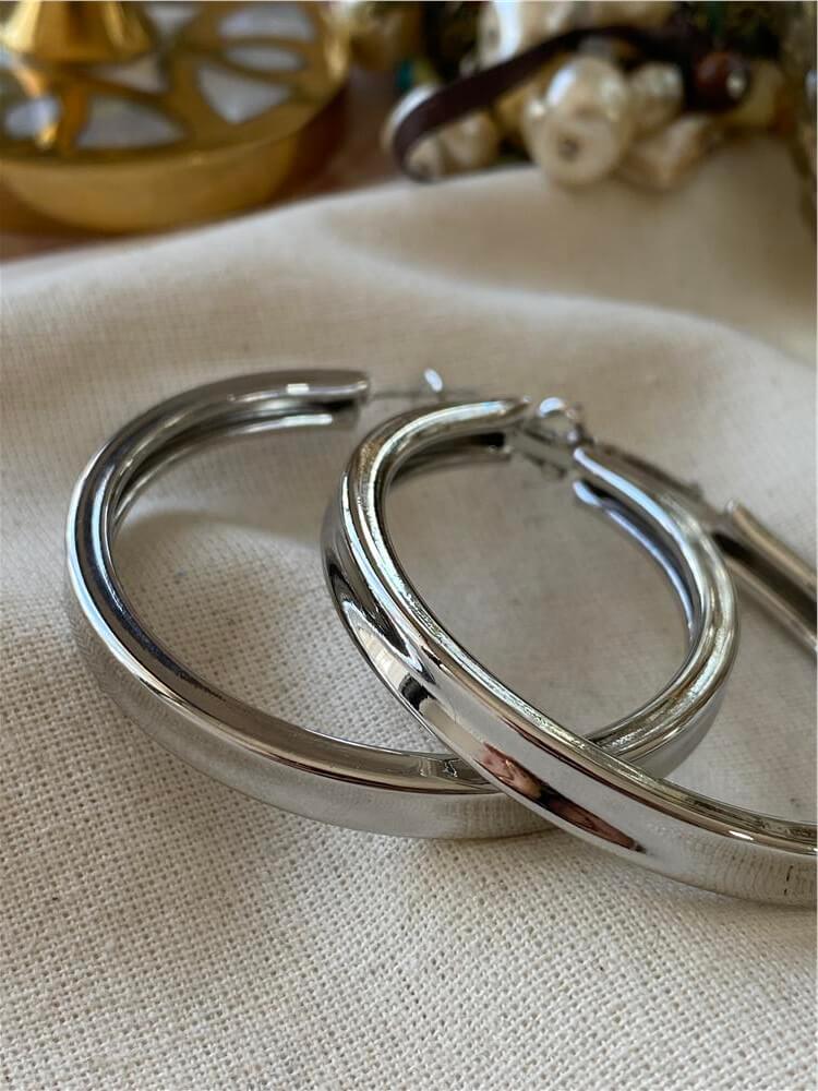 5 cm Silver Küt Halka Küpe