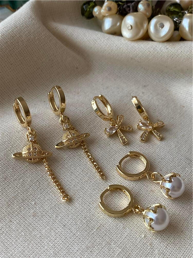 Altılı Satürn&Fiyonk Sallantılı Küpe