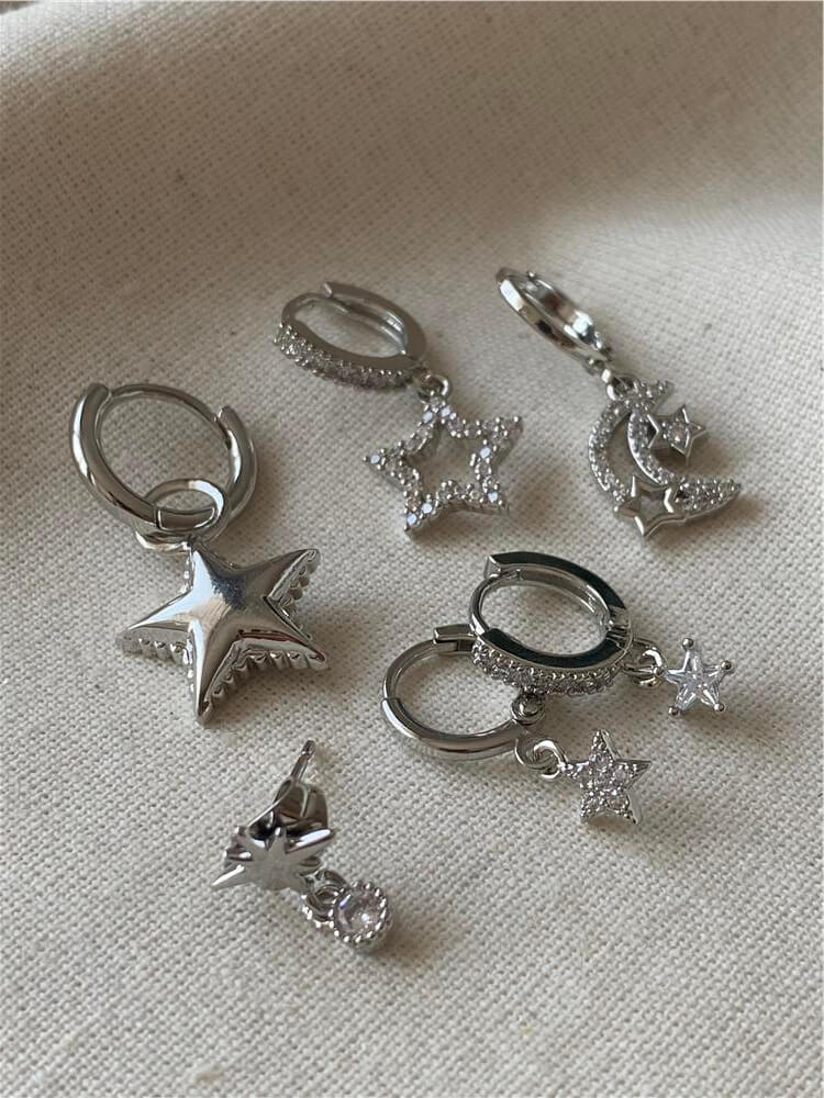 Altılı Silver Stars Küpe Seti