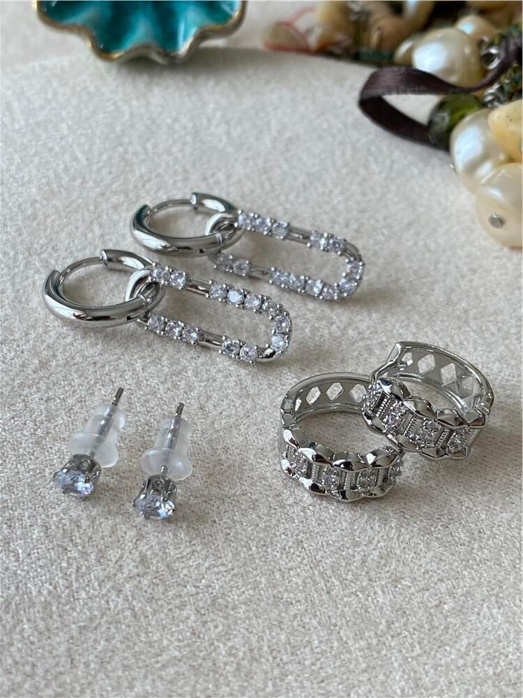 Altılı Taşlı Oval Charm Sallantılı Küpe Seti