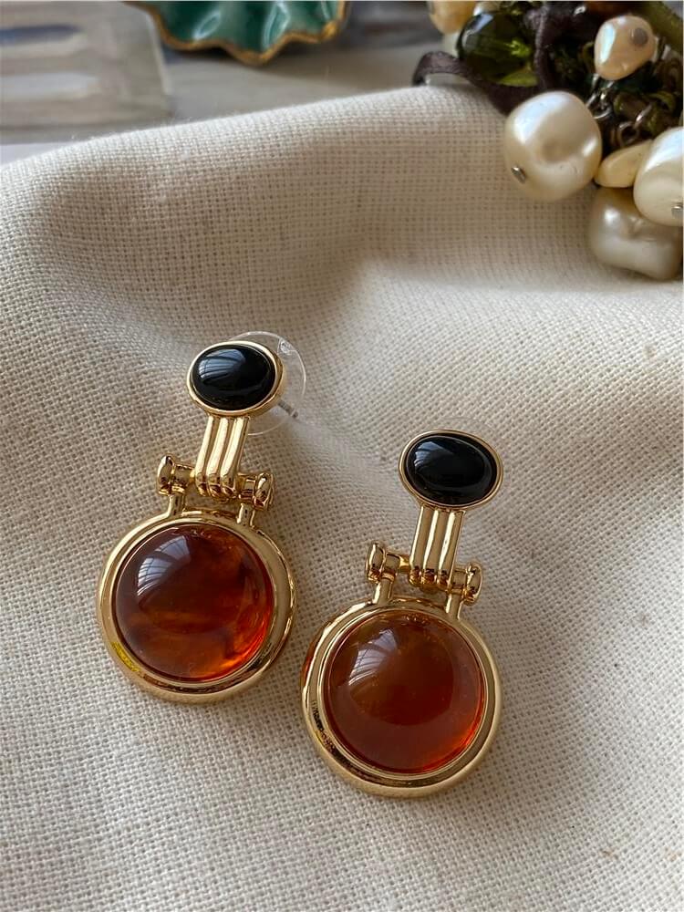 Amber Mineli Gold Tasarım Küpe