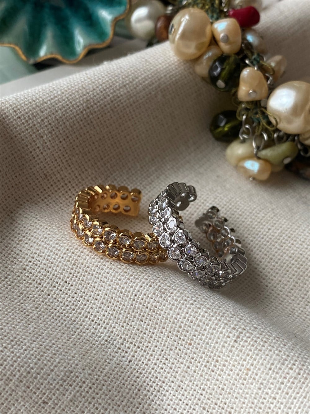 Ayarlanabilir Çift Oval Taşlı Yüzük