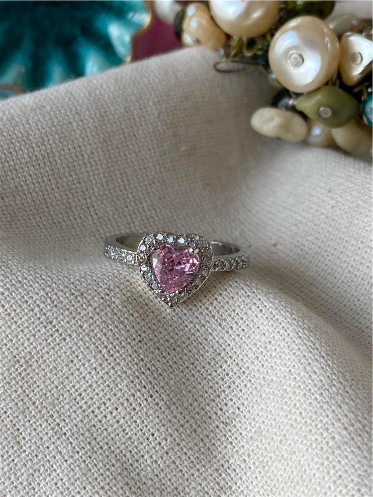 Ayarlanabilir Swarovski Pembe Kalp Yüzük