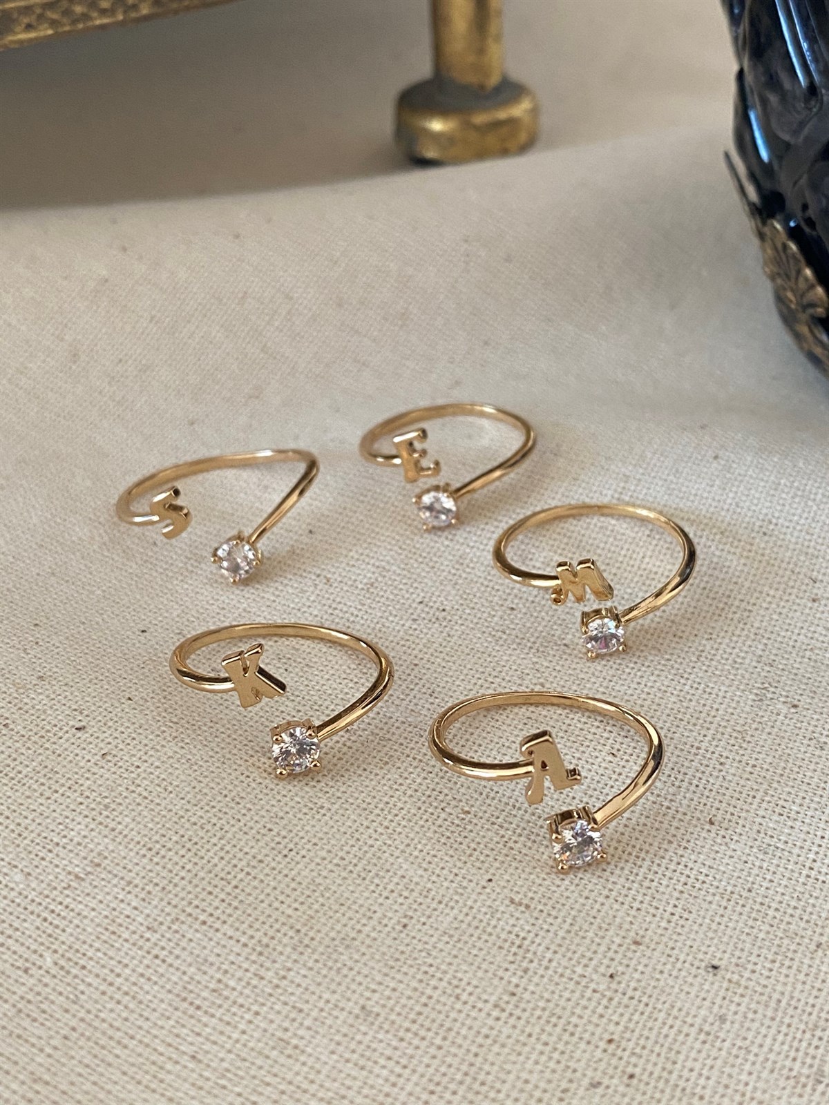 Adjustable Stone Letter Ring