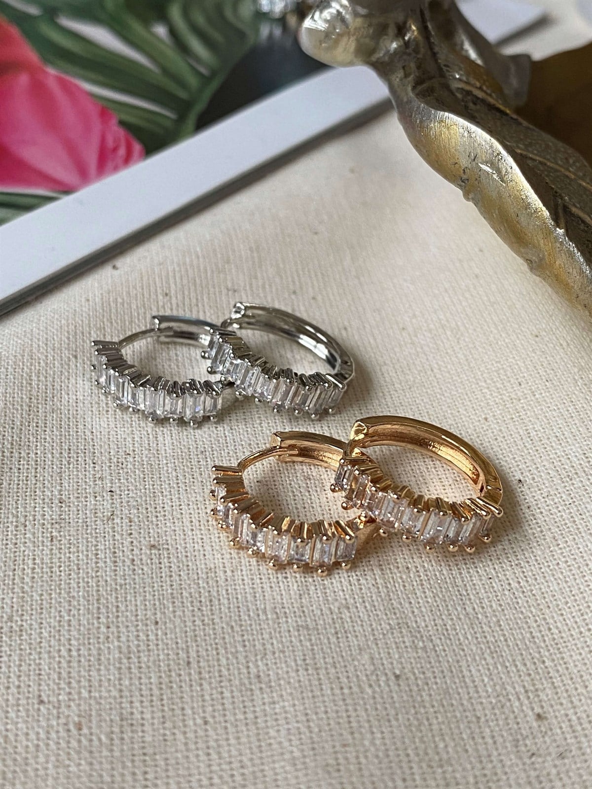 Baguette Stone Hoop Earrings