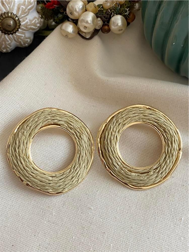 Bej Hasır Ring Küpe