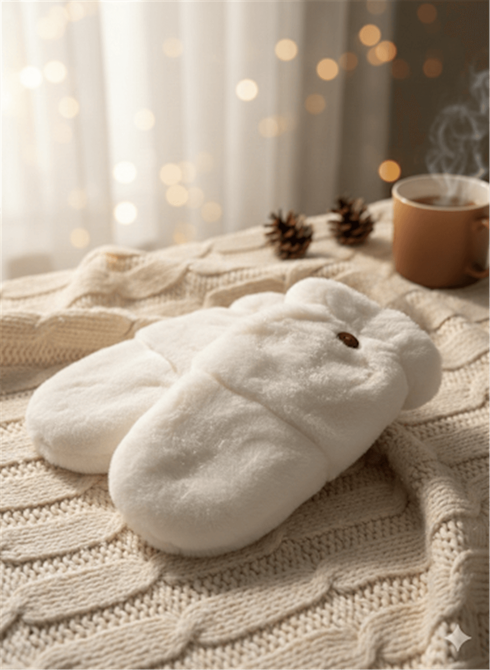 Beyaz Peluş Kadın Eldiveni