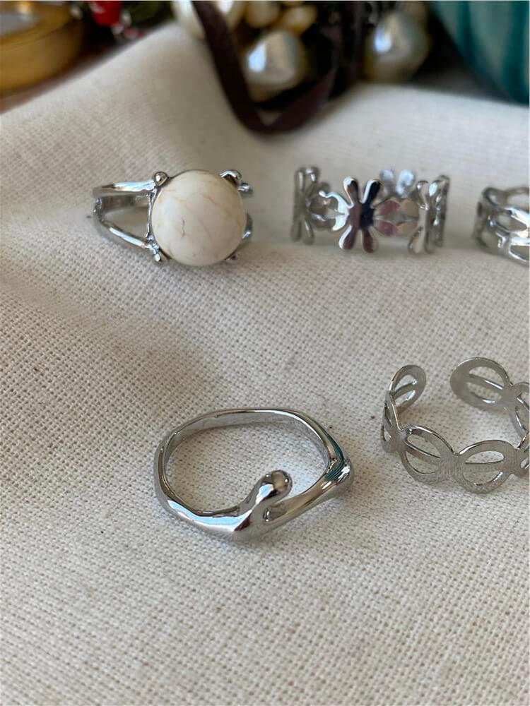 Beyaz Taşlı Silver Çoklu Yüzük Seti