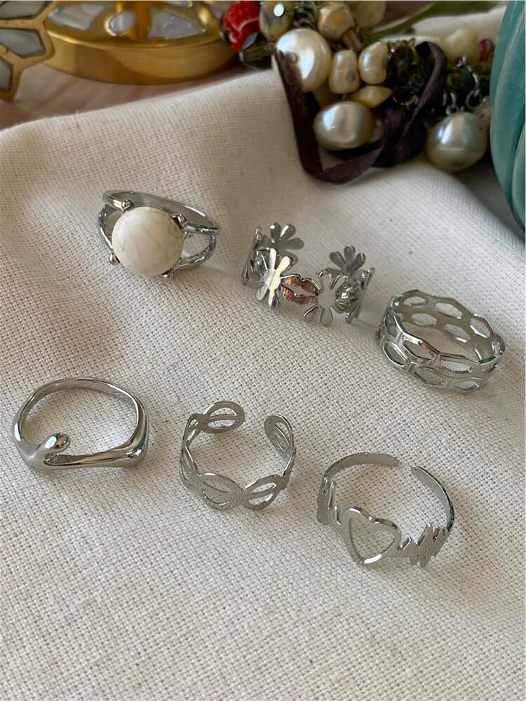 Beyaz Taşlı Silver Çoklu Yüzük Seti