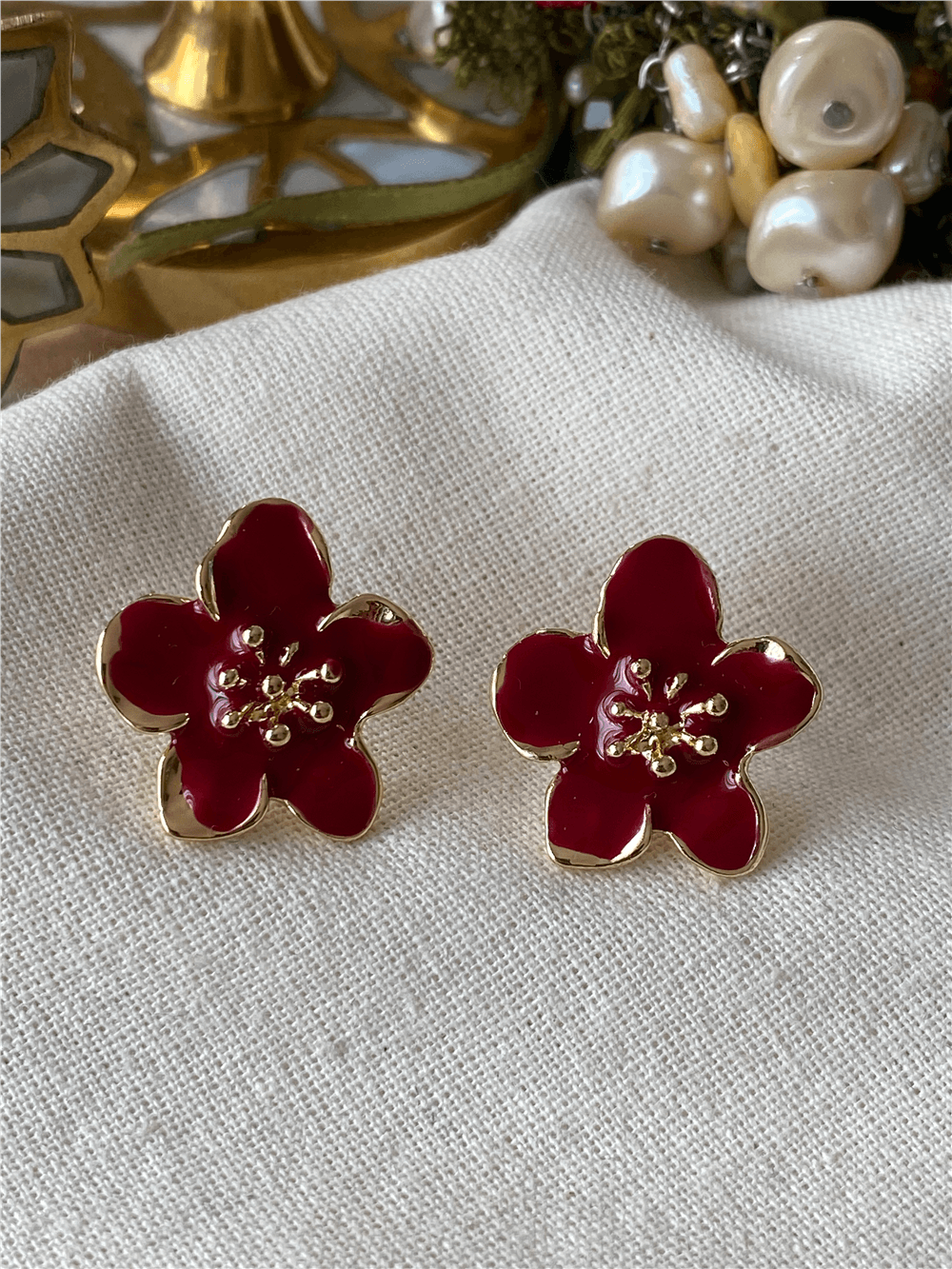 Bordo Çiçek Küpe