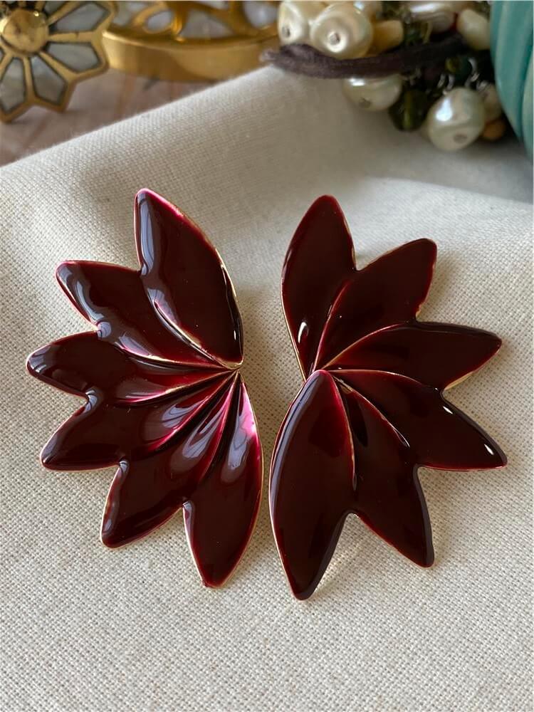 Bordo Mineli Yarım Çiçek Küpe