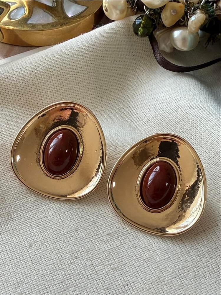 Bordo Taşlı Egg Model Küpe