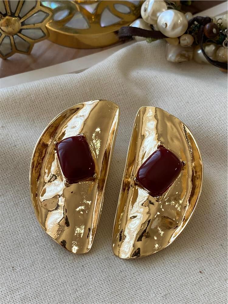 Bordo Taşlı Slice Küpe