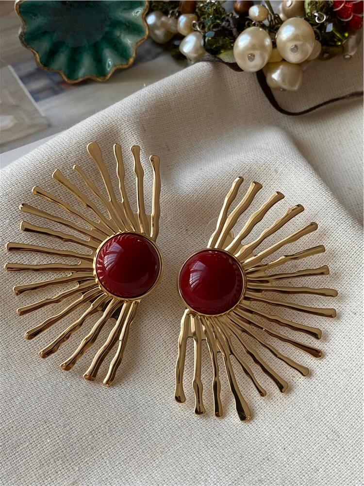 Bordo Yarım Güneş Model Küpe