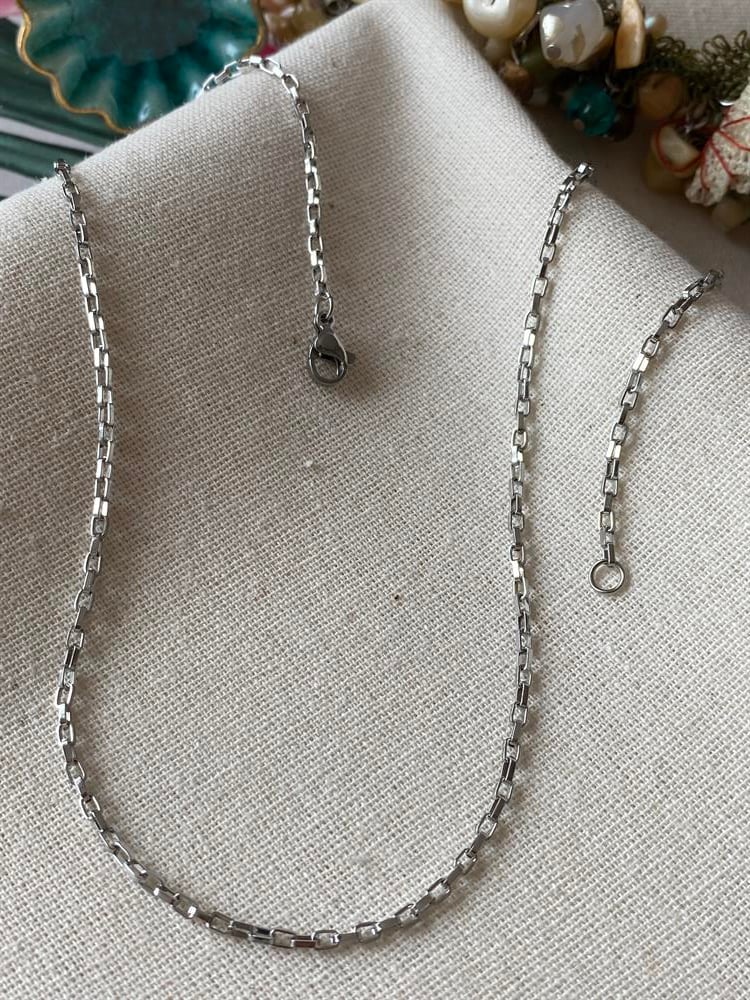 Çelik 45 cm Silver Kareler Zincir
