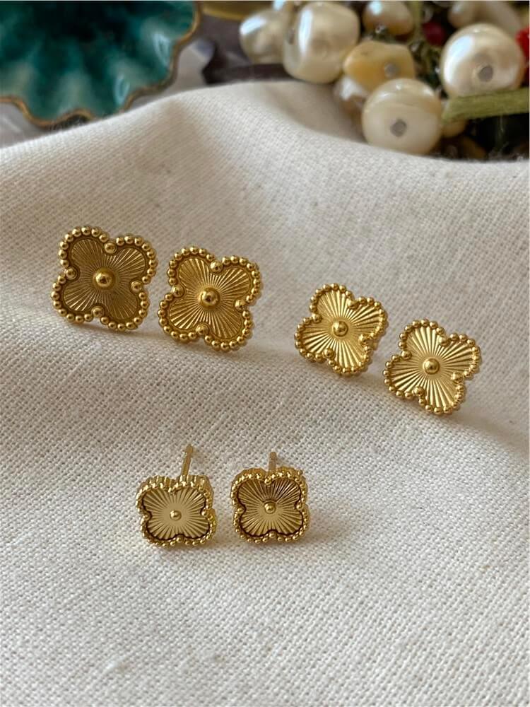 Çelik Altılı Gold Cleef Küpe