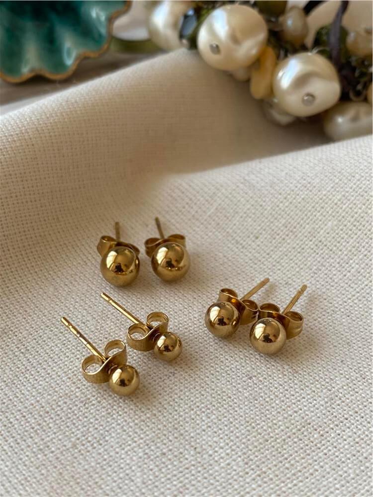 Çelik Altılı Gold Top Küpe