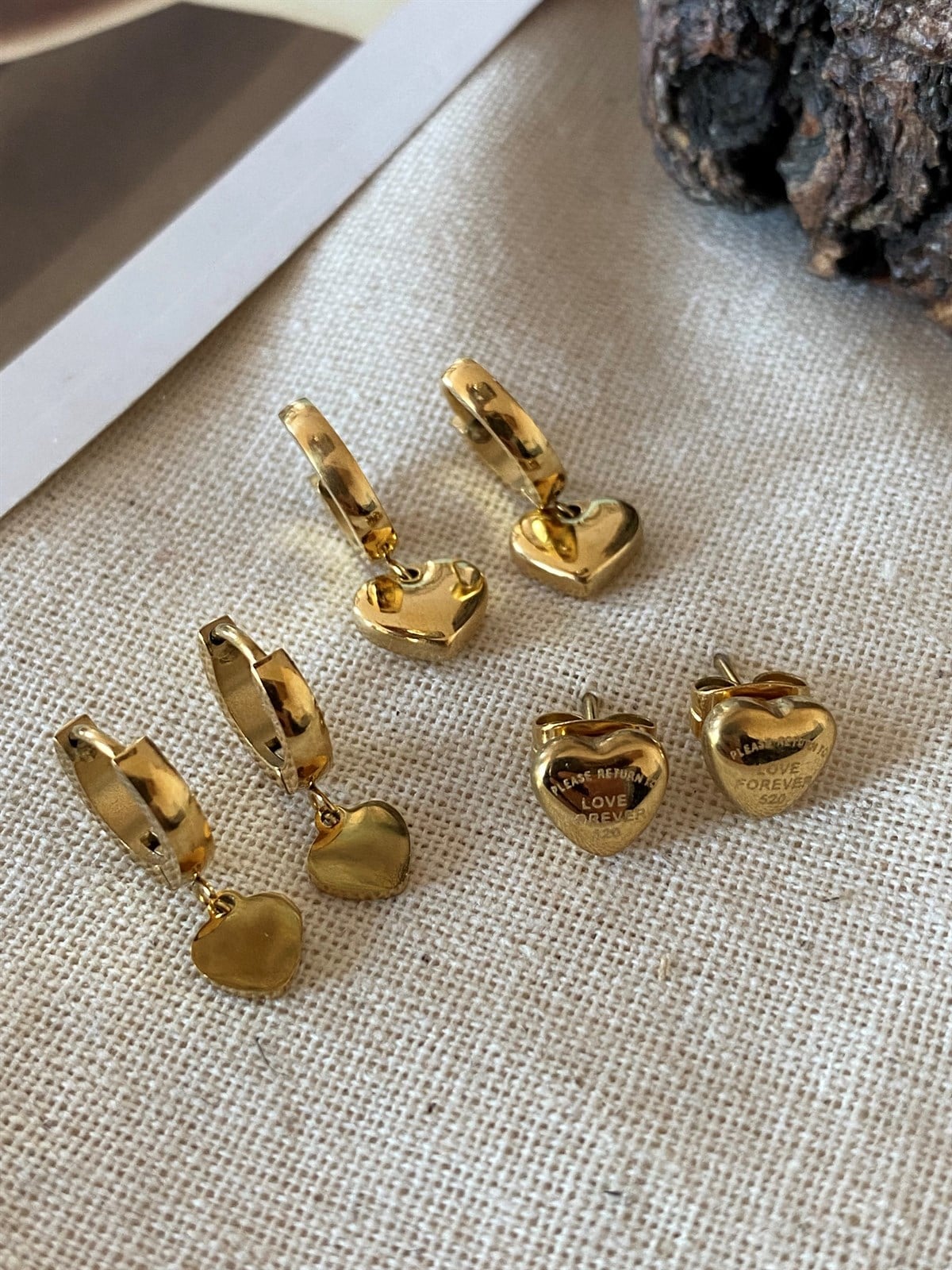 Steel Six Heart Earrings