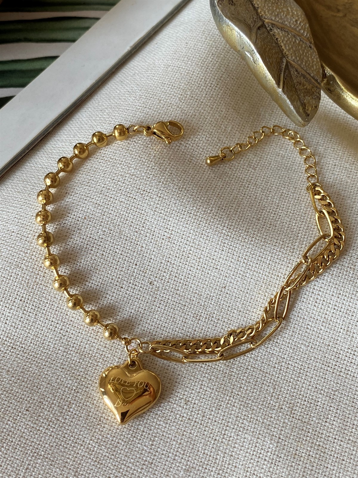 Steel Key Heart Motif Bracelet