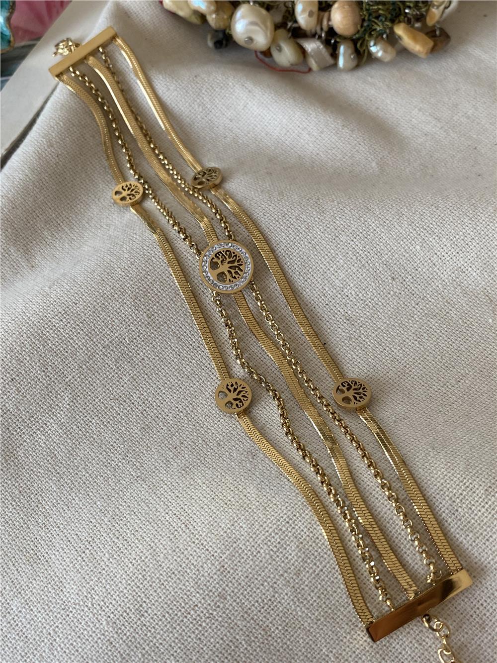 Çelik Beş Sıra Yaşam Çiçeği Bileklik