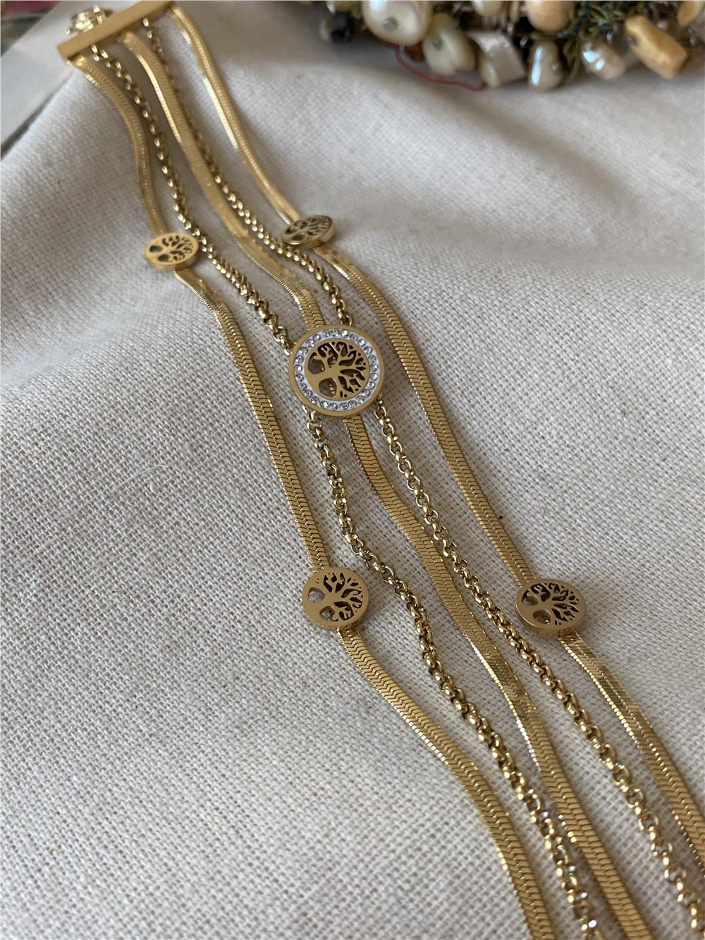 Çelik Beş Sıra Yaşam Çiçeği Bileklik