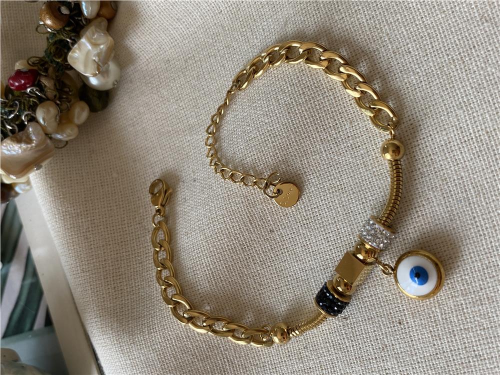 Çelik Beyaz Göz Boncuk Sallantılı Zincir Bileklik