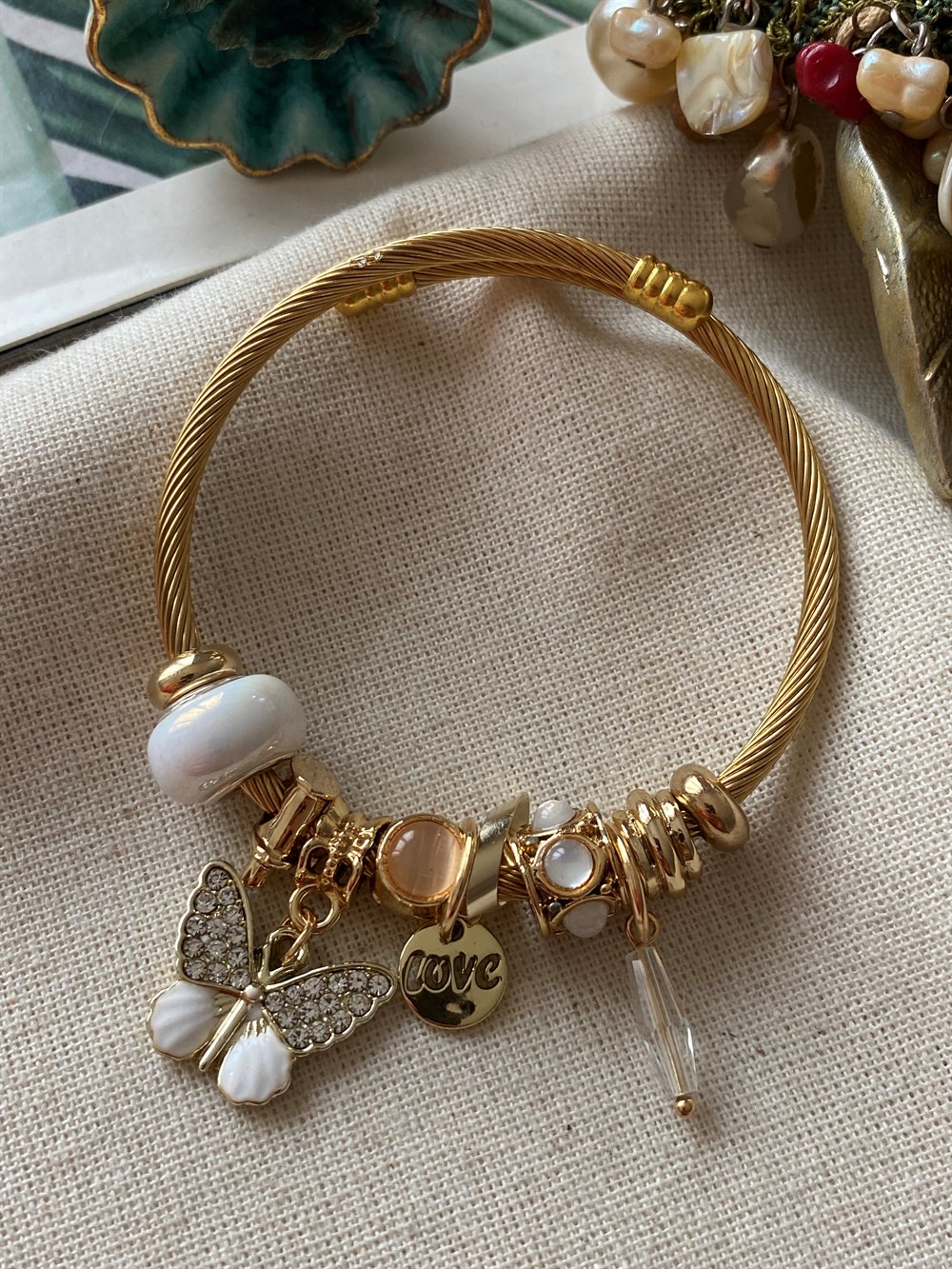 Çelik Beyaz Kelebek Charm Bileklik