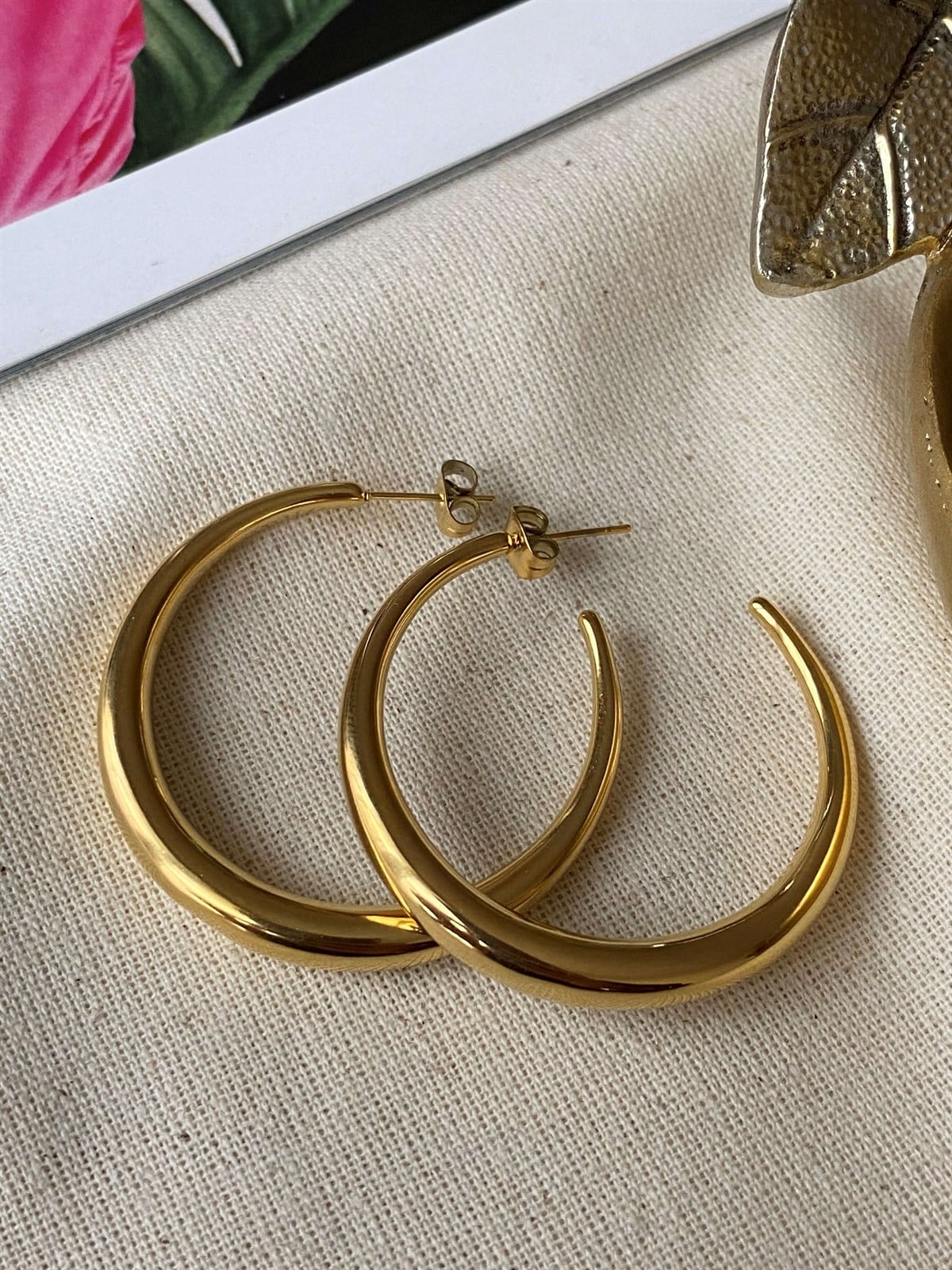 Steel Camber Crescent Hoop Earrings