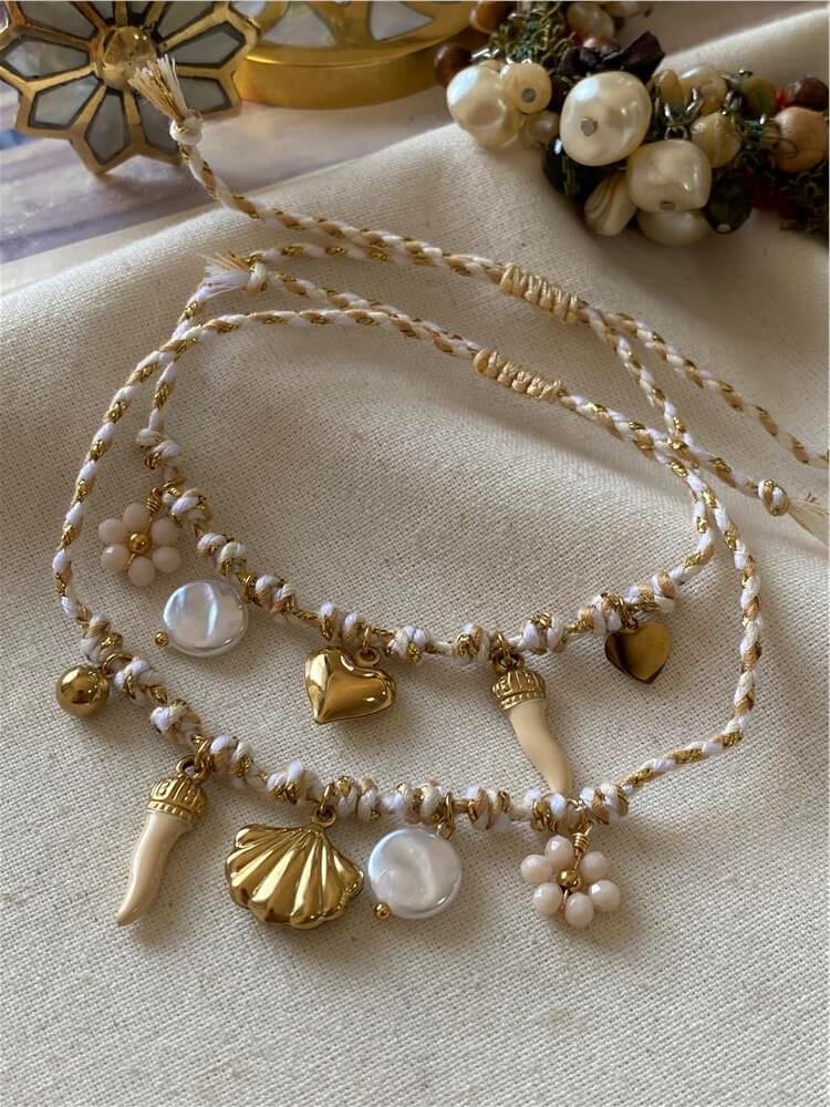 Çelik Charmlı Çoklu Kullanımlı İp Bileklik